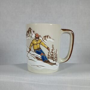 Vintage OTAGIRI SKIER Tea Coffee Mug Cup Skiing Winter Mountain Painted